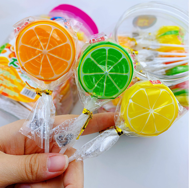 发100条大橙子棒棒糖造型硬糖综合水果味儿童生日礼物送人切片糖