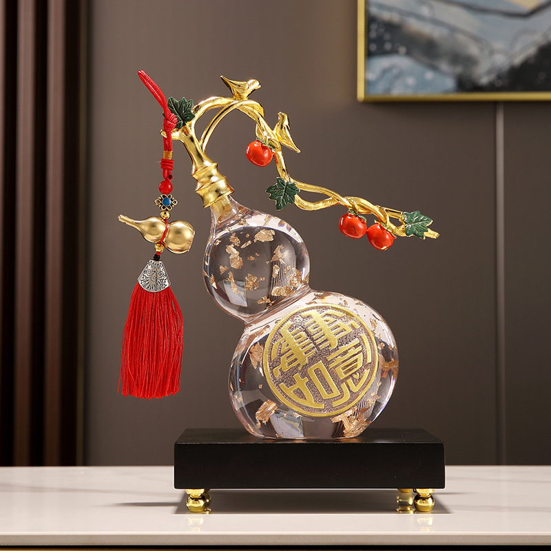 事事如意高档办公室桌面水晶葫芦摆件客厅招财玄关电视酒柜装饰品