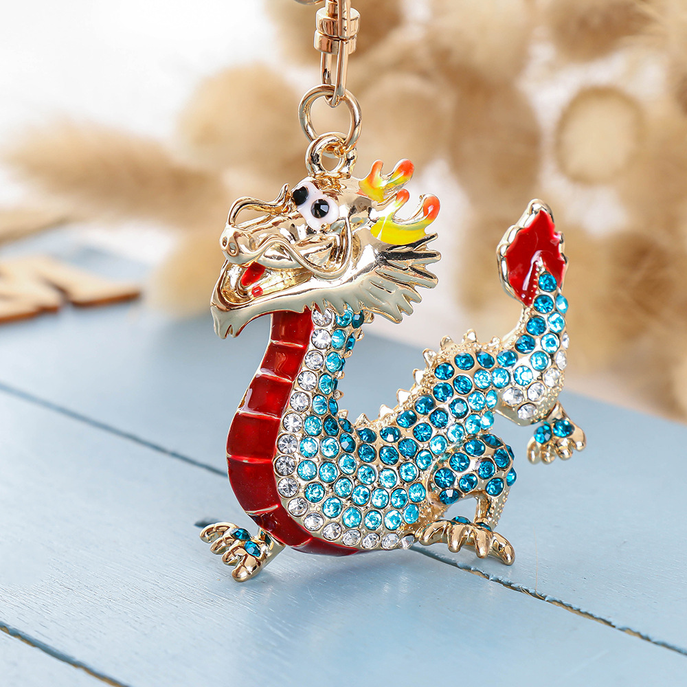 New Chinese Zodiac Diamond New Year Pendant Creative Chinese Wind Dragon Key Chain Customization Metal Dragon Car Accessories