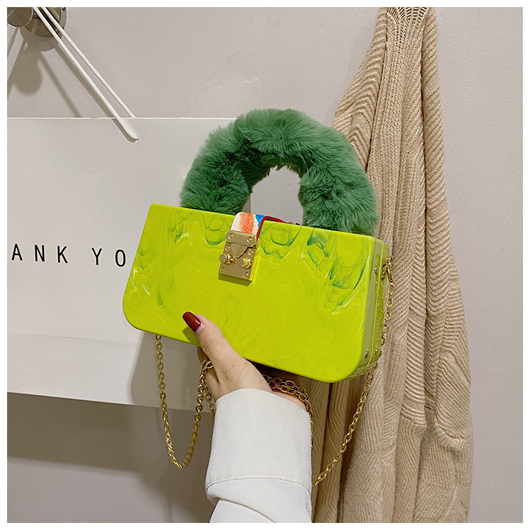 2023 Autumn New Trendy Fashion Crossbody Bag Dinner Bag Acrylic Plush Hand-Held Marbling Box Bag