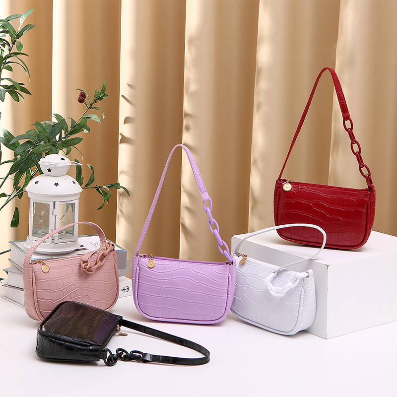 女士单肩包2021handbags women鳄鱼纹腋下包时尚网红hobo腋下包
