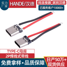 TYPE-C母座2P焊线式带线USB C口连接器type c母头2P座子快充端子