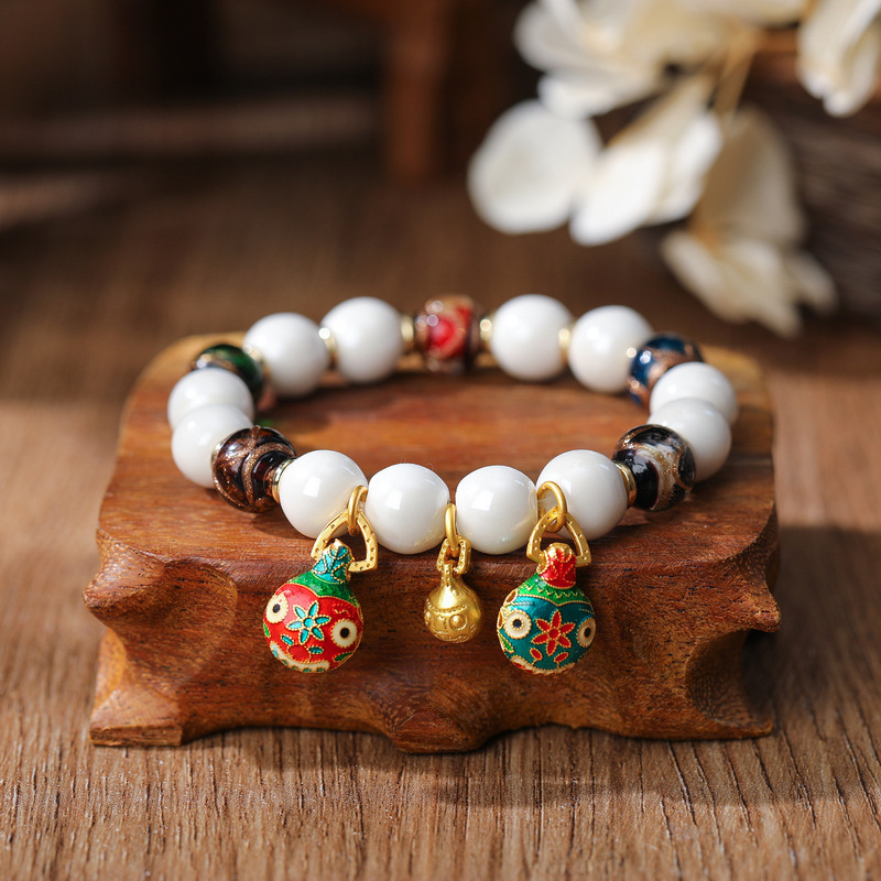 Pearl Colorful Porcelain Glaze Bracelet Women's Summer Swallowing Gold Beast Buddha Beads Rosary Live Supply Scenic Spot