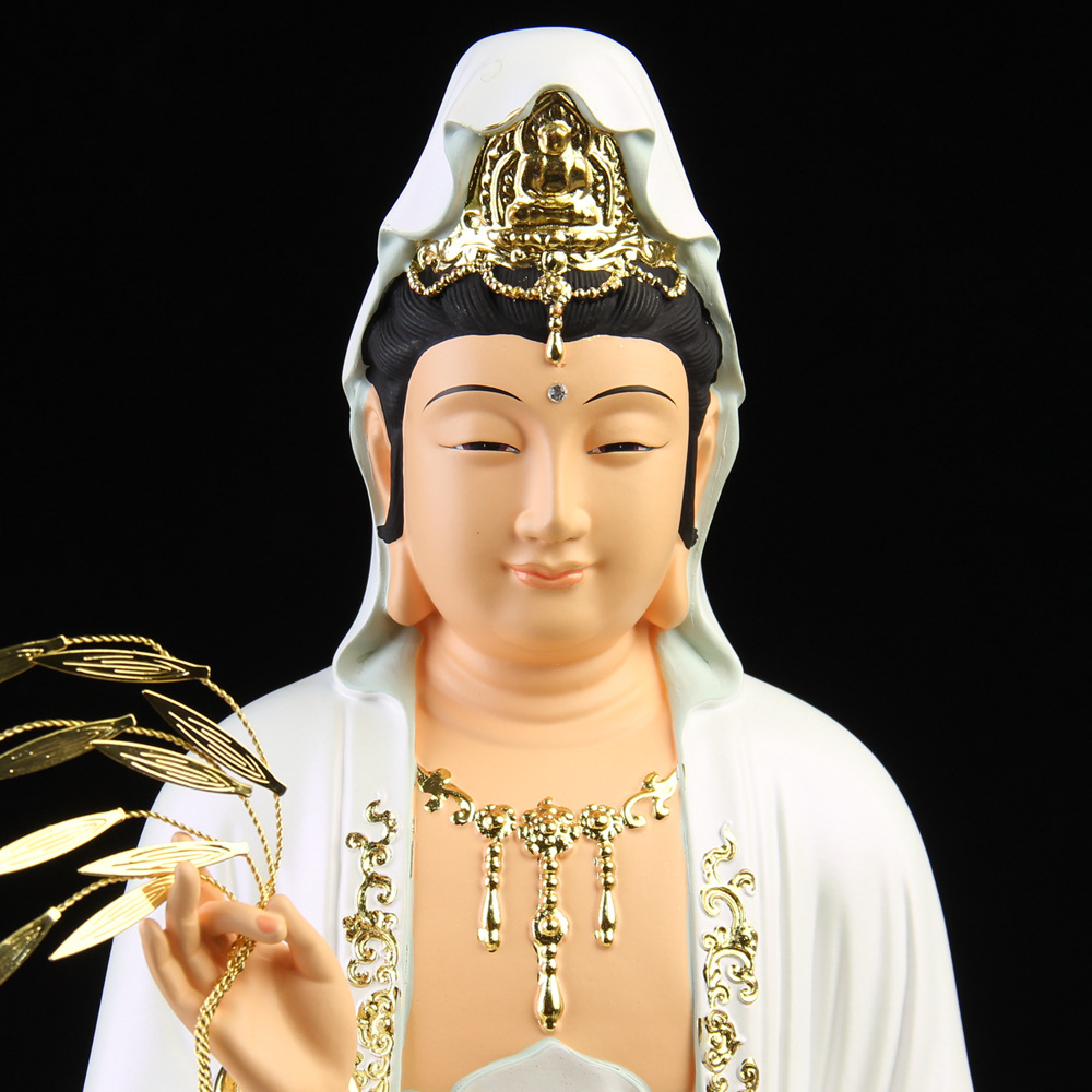 观音佛像居家供奉家用南海白衣观世音菩萨客厅神像树脂汉白玉摆件