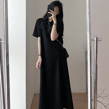 2024新款女装黑色连衣裙子女春夏季t恤裙显瘦高级感气质宽松长裙