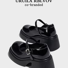 URUILA RBLVOV 厚底玛丽珍鞋女法式黑色粗跟高跟单鞋增高jk小皮鞋