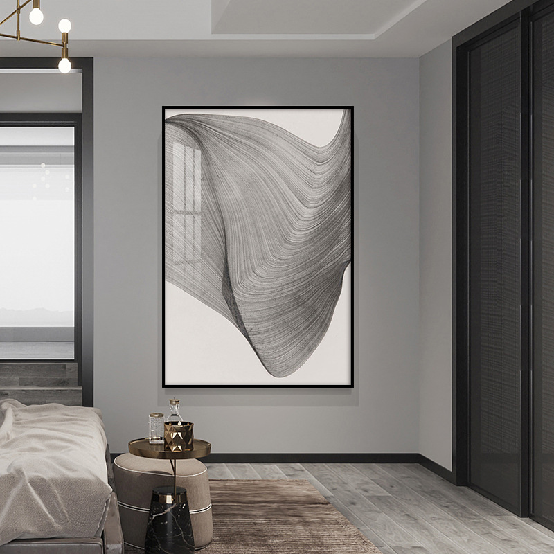 黑白灰线条意式极简挂画抽象黑白客厅装饰画现代简约背景墙落地画