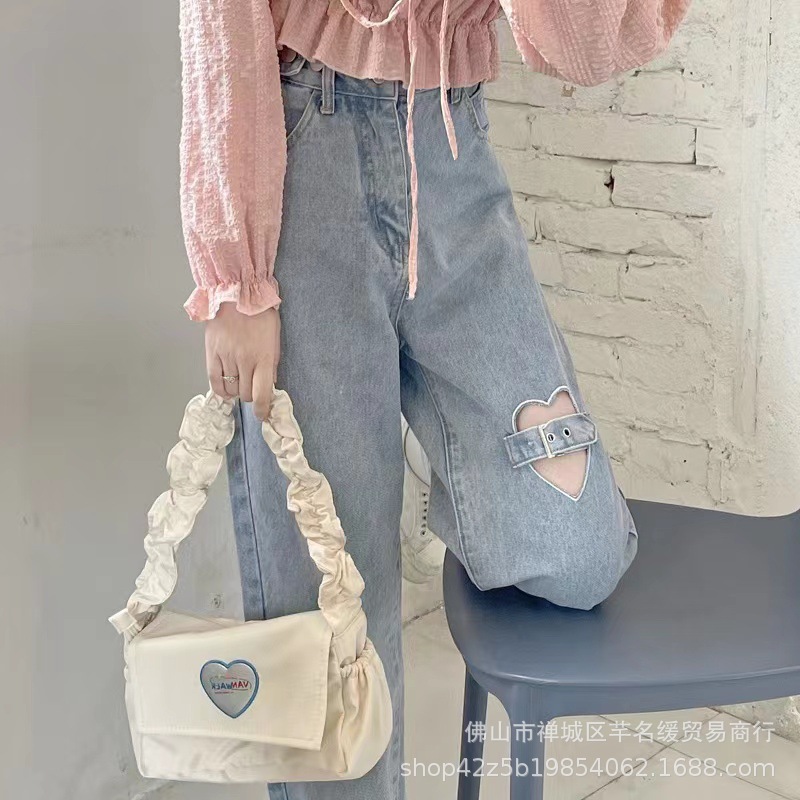 Denim Trousers Women's Thin Korean Style Summer New High Waist Slimming and Wide Leg Jeans Large Size Women's Trousers Wholesale