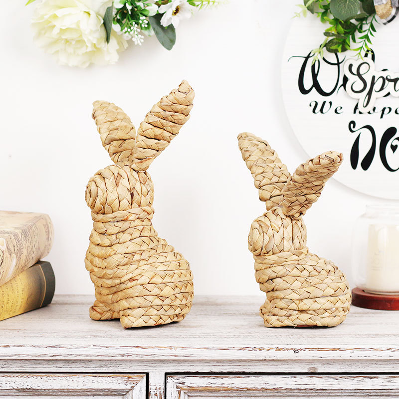 Cross-Border New Easter Decorations Hand-Woven Papyrus Easter Rabbit Creative Home Crafts Ornaments