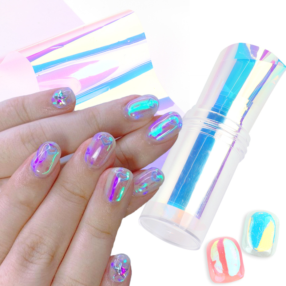 跨境新款美甲极光纸 ins幻彩瓶装玻璃纸指甲极光透彩指甲饰品nail