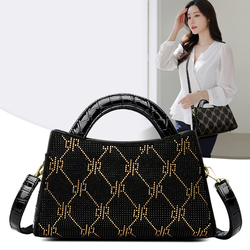 专柜鳄鱼皮波士顿包女2024新款亮片设计女包潮烫钻字母女包包批发