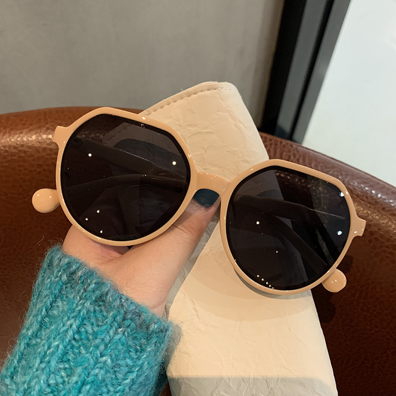 2023 fashion new round frame sunglasses japanese and korean milky white women‘s sunglasses small frame retro ins brown glasses