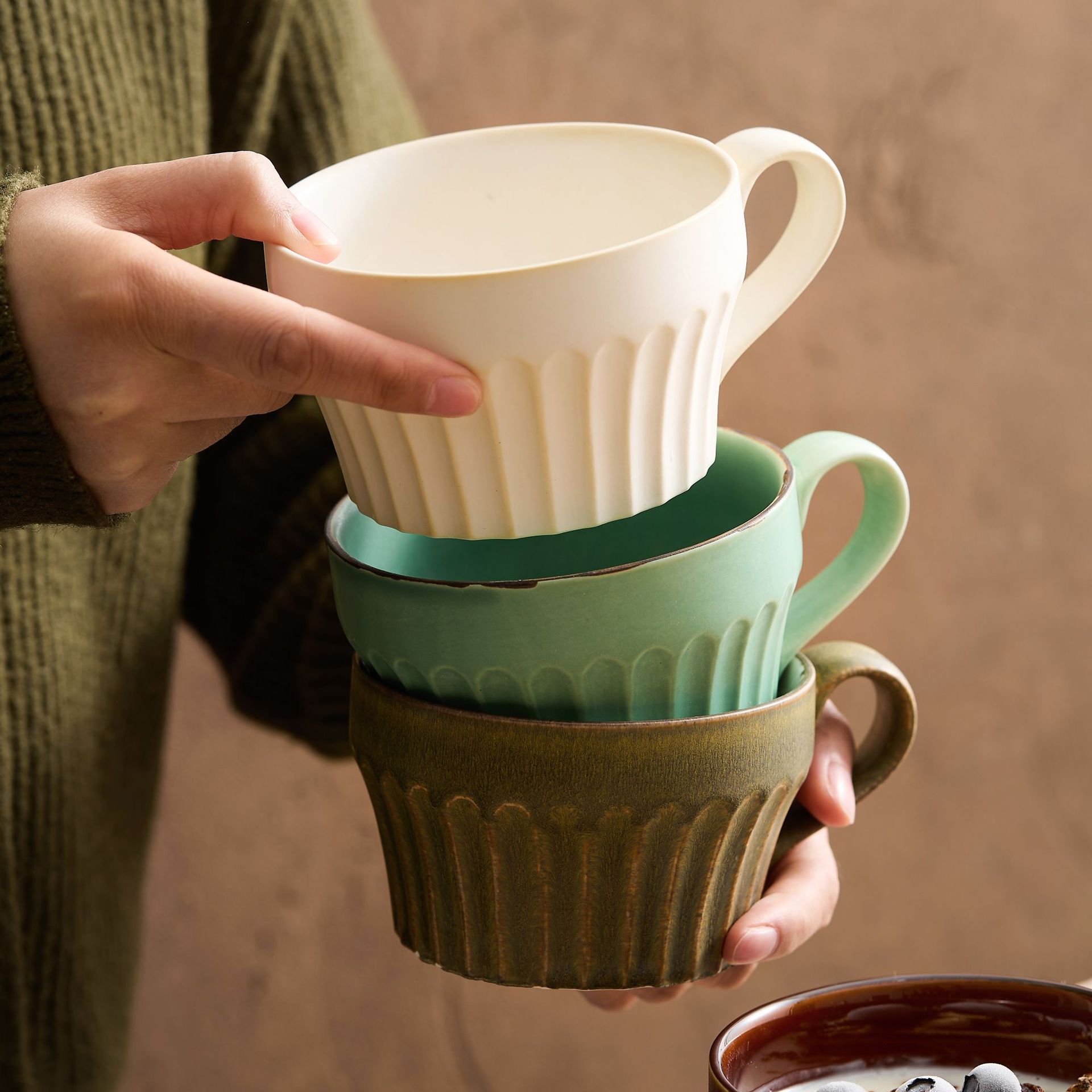 日式创意咖啡杯粗陶粉引马克杯早餐燕麦杯牛奶杯汤杯咖啡杯红茶杯