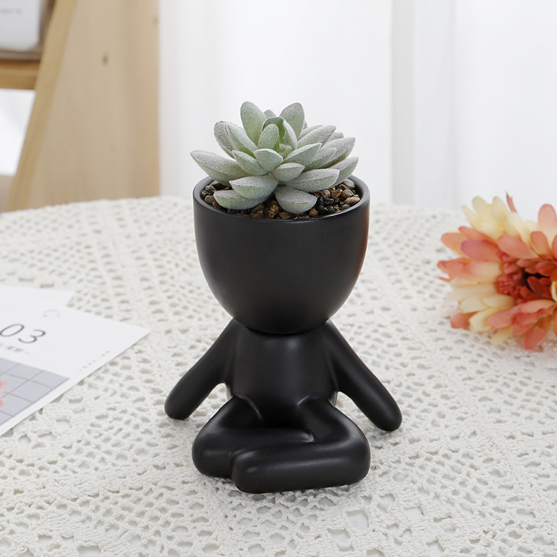 Nordic Ceramic Creative Little Figure Succulent Plant Flowerpot Decoration Office Simple Crafts Decoration