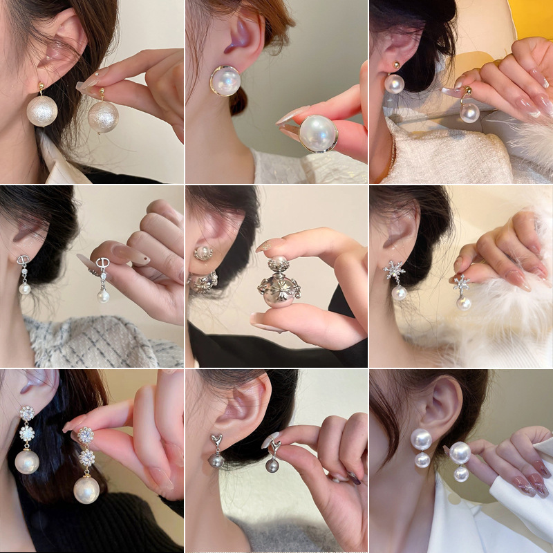 s925银针法式珍珠耳钉小众设计高级感耳环女时尚气质百搭耳饰批发