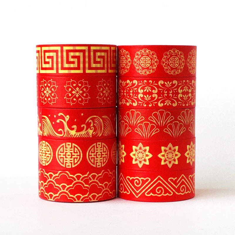国风手帐胶带中国风红祥云复古diy装饰文具彩色手账国潮和纸胶带