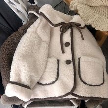 女童冬装外套羊羔毛兔绒翻领毛毛衣2023冬儿童可爱洋气加厚棉衣潮