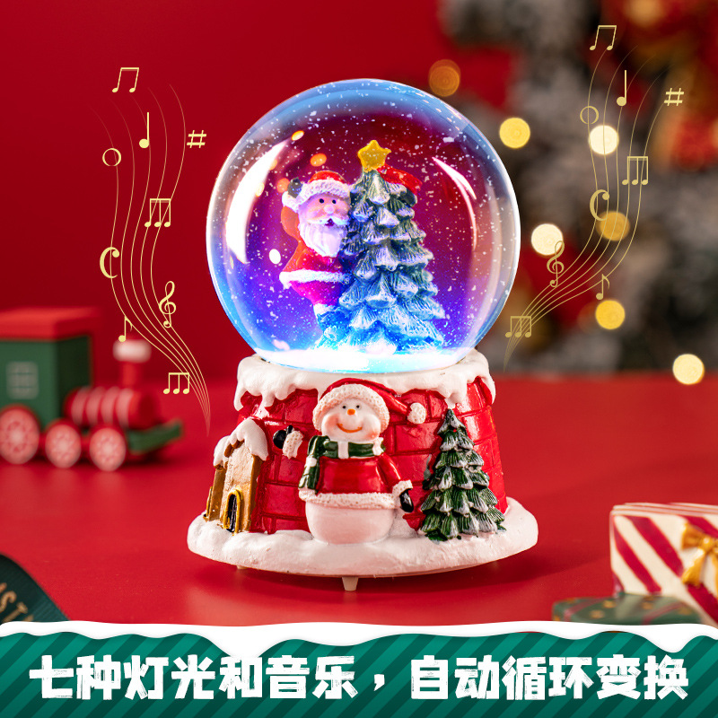 圣诞节礼物水晶球八音盒礼品儿童发光音乐盒圣诞老人桌面装饰摆件