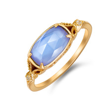 敦丽珠宝2023新品 小清新蓝色石英贝壳925纯银戒指 现货一件代发