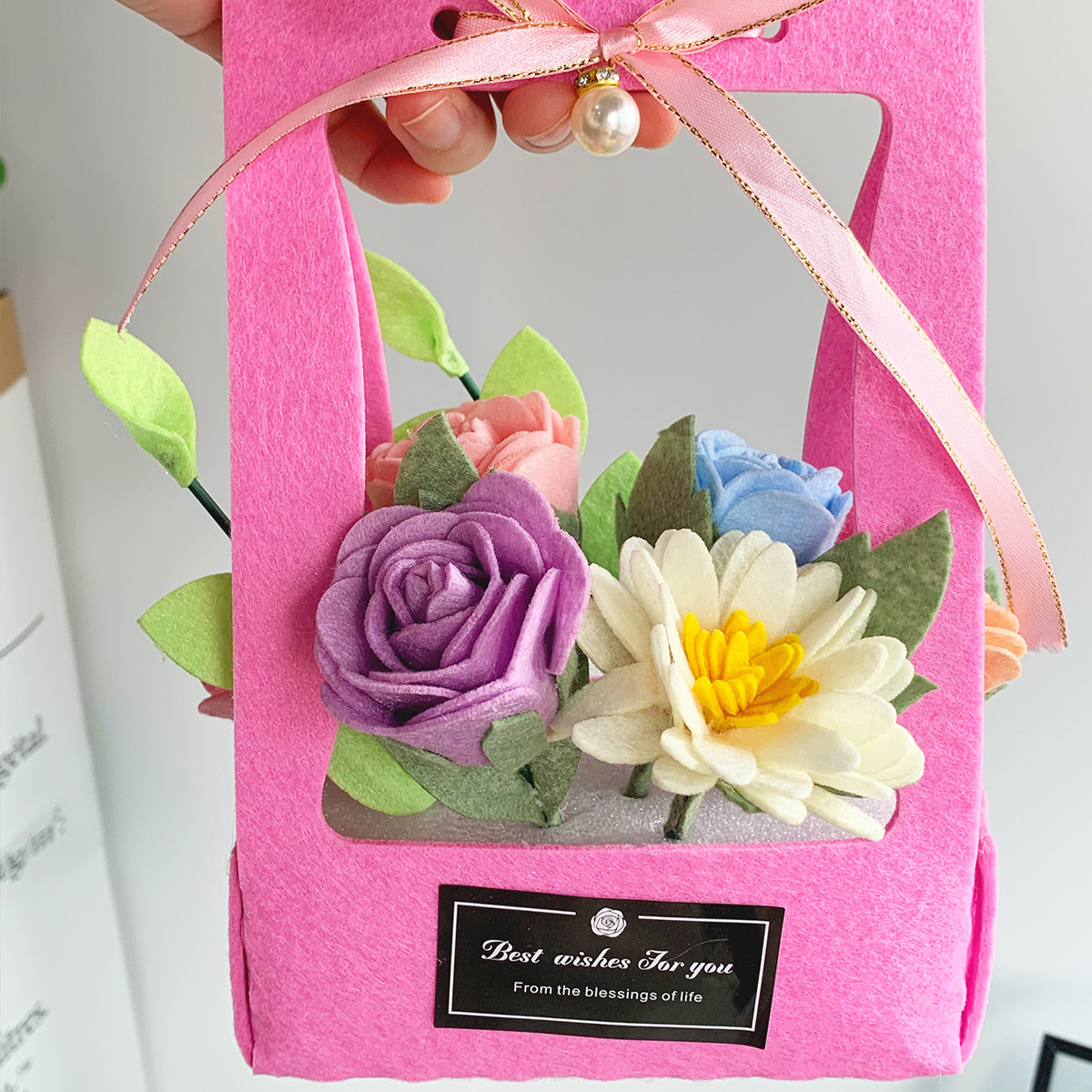 儿童diy手工手提花篮不织布材料包 亲子益智布艺盆栽毛毡礼物