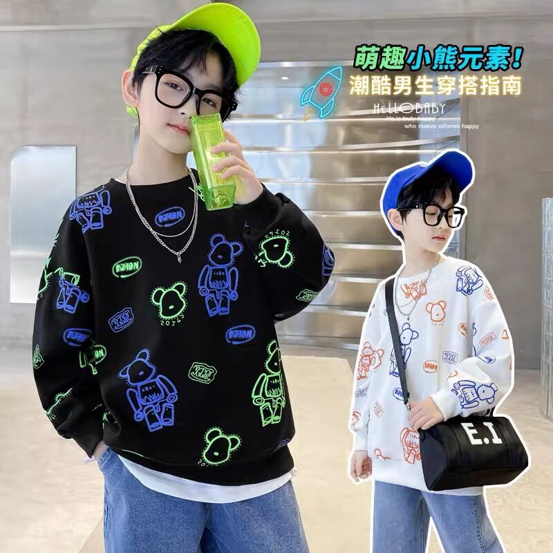 Children's Clothing Boy's Hoody 2023 Spring and Autumn Children's round Neck Top Middle and Big Children Boys Fashion Style Long Sleeve Pullover T-shirt