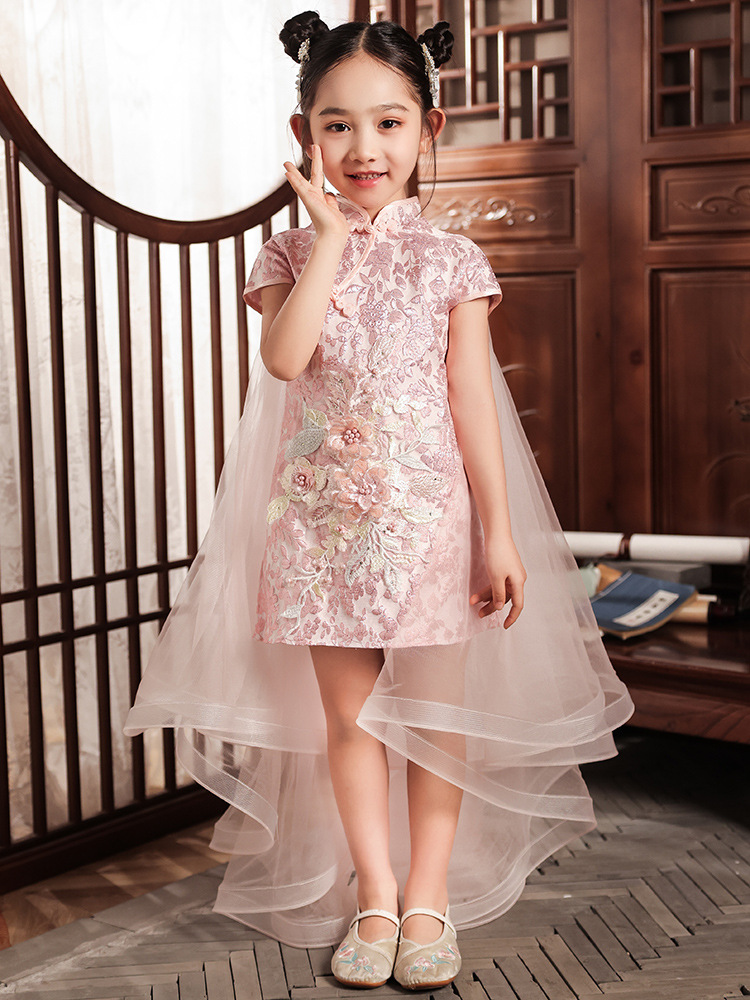 女童旗袍国潮儿童礼服t台时装模特霸气潮服走秀童装演出服夏