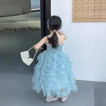 女童连衣裙公主裙蓝色纱裙度假风吊带裙三岁女宝宝夏装裙子礼服