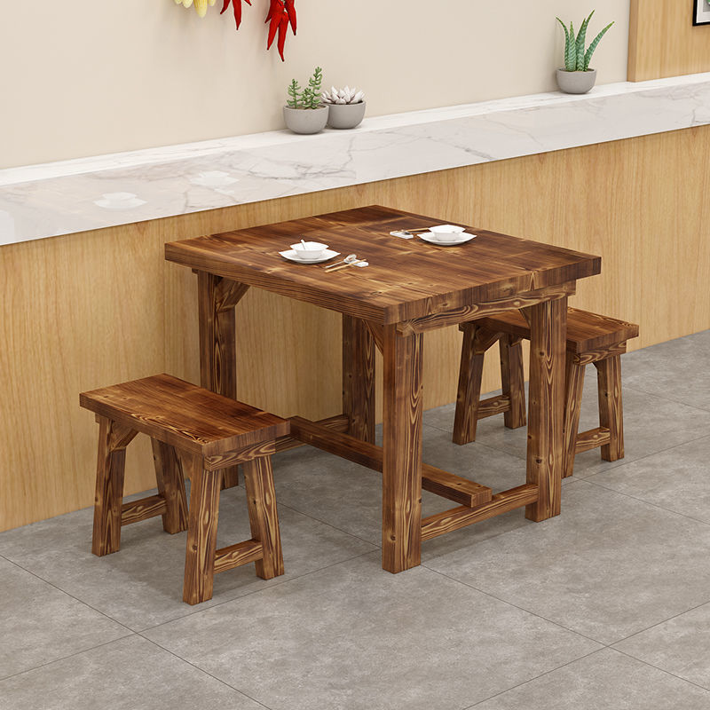 烧烤店桌椅实木快餐饭店面馆早餐店碳化餐饮餐厅组合跨境批发代发