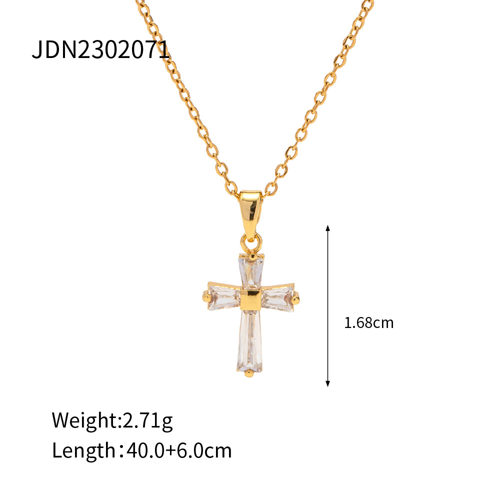 Europe and America Cross Border Ornament Ins Popular Necklace 18K Gold Plated Stainless Steel Cross Shelf Combination Pendant Necklace for Women