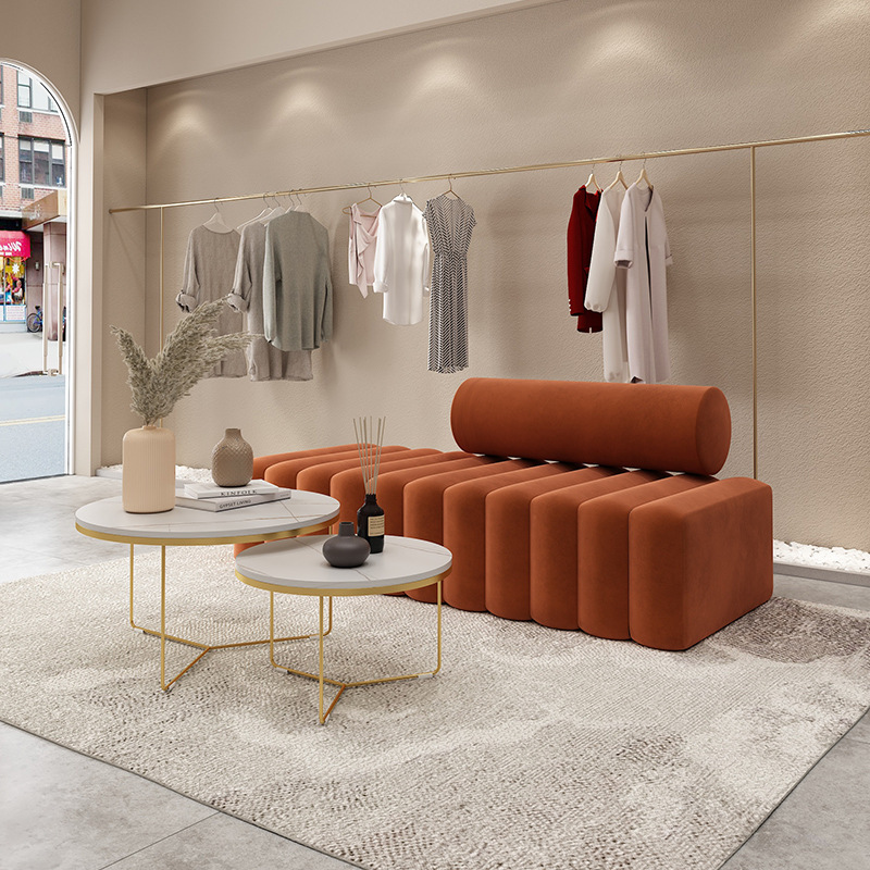 服装店休闲布艺沙发民宿网红靠背懒人沙发长方形绒布创意加厚沙发