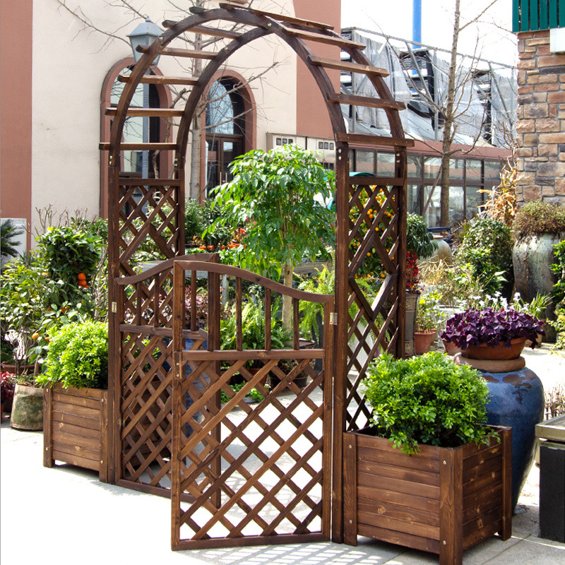 户外庭院防腐碳化实木拱门栅栏门大型花架爬藤植物架葡萄架木质