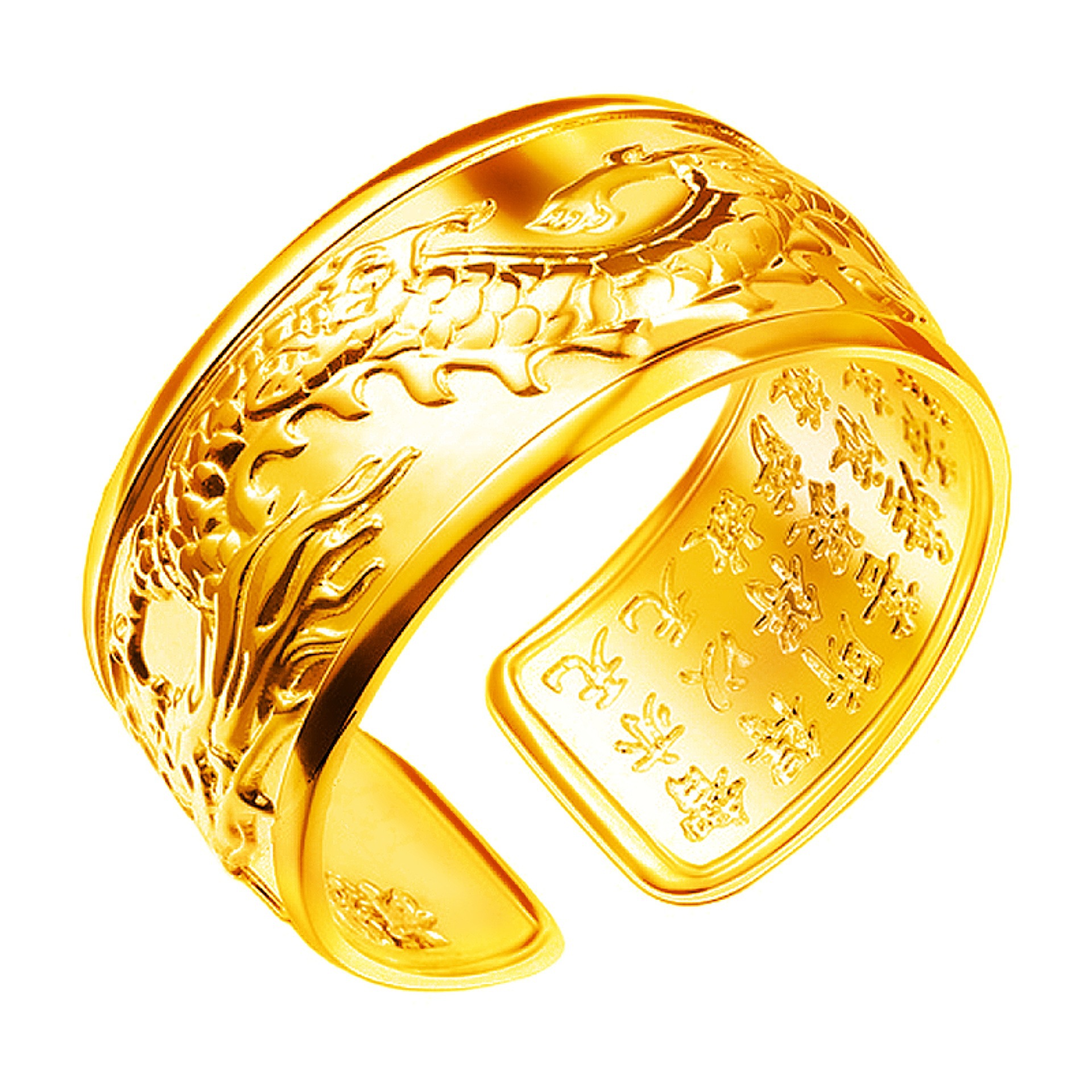 镀黄金潮流男飞龙戏珠开口宽版戒指 网红浮雕霸气龙纹腾龙戒指环