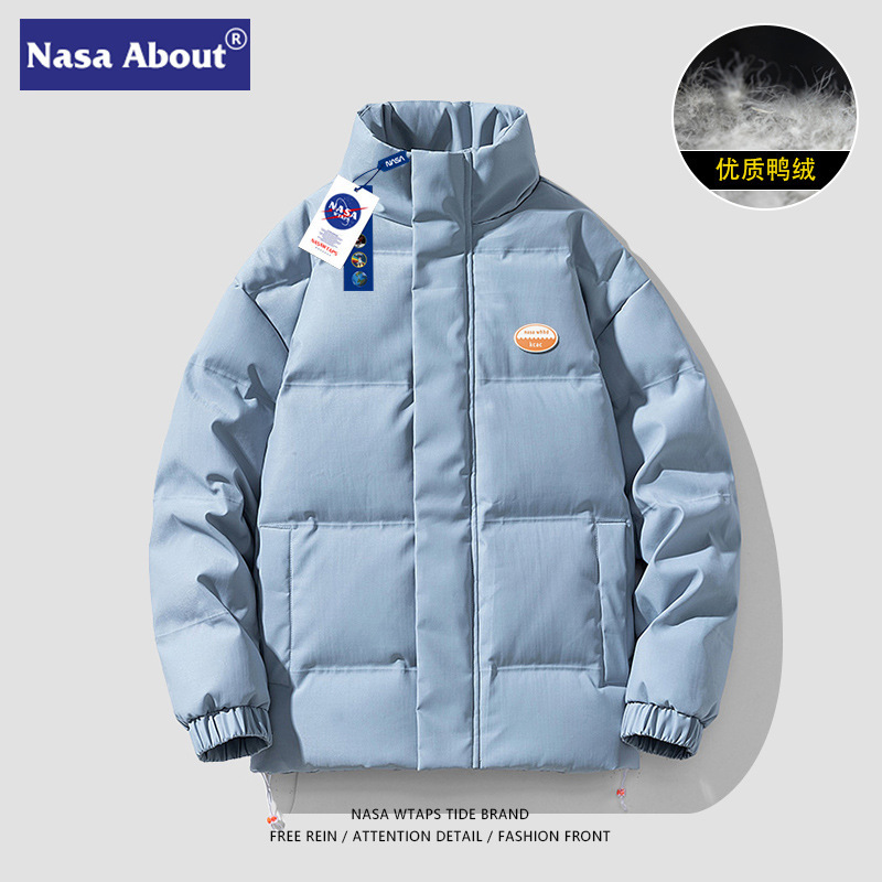 NASA Joint Name New Winter Stand Collar Solid Color down Jacket Men's All-Match Fashion Thickened Couple Winter Clothing Coat Fashion