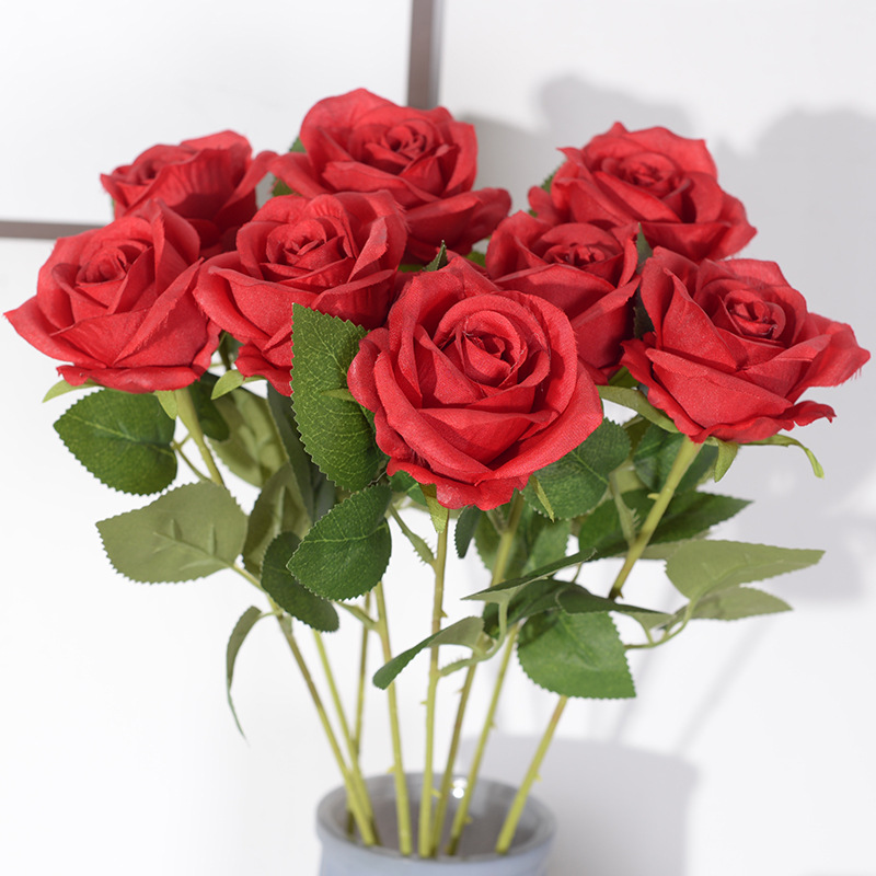 单支仿真玫瑰花婚庆花材情人节酒店礼堂插花装饰人造绢布假花批发
