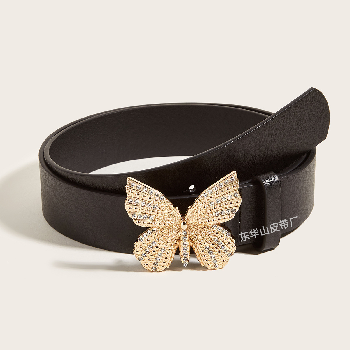跨境时尚蝴蝶腰带女士水钻镶嵌装饰小皮带简约百搭配牛仔裤皮带