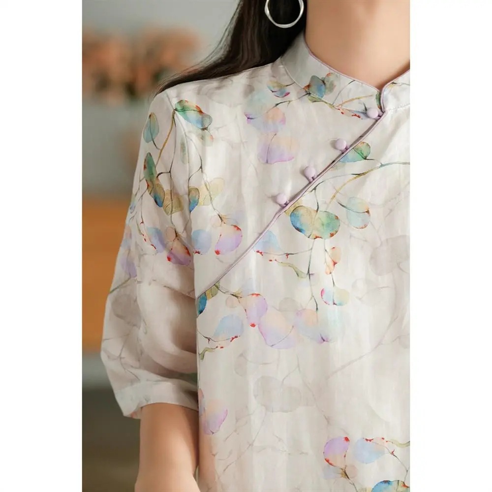 Cotton and Linen Improved Cotton Cheongsam Dress for Women 2023 Summer New Loose Version Plump Girls Slimming Mid-Length Dress for Women