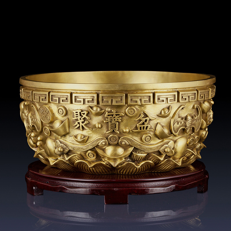 实心纯铜聚宝盆摆件办公室铜聚宝盆客厅玄关装饰品聚宝盆礼品摆件