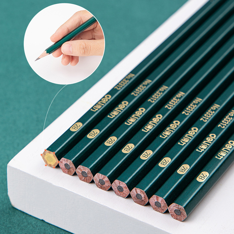 得力33312小学生考试涂卡2b hb铅笔绘画画素描笔2h绿杆六角书写