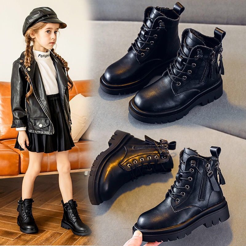 女童马丁靴2021年冬新款加厚女孩儿童鞋大童加绒靴子英伦风短靴