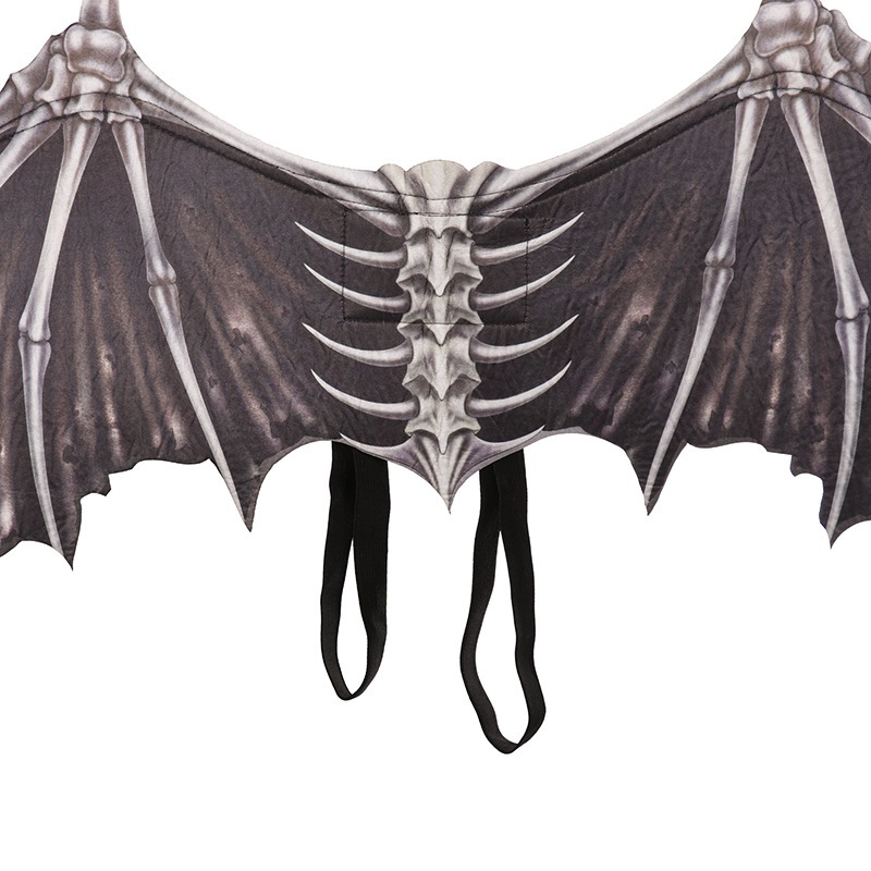 跨境专供万圣节狂欢舞会道具创意可折叠黑白色无纺布恶魔骨头翅膀