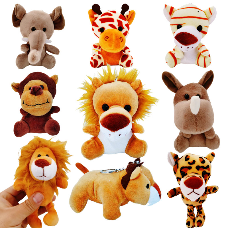wholesale prize claw doll forest animal cross-border four-inch lion tiger doll doll plush toys small pendant ornament