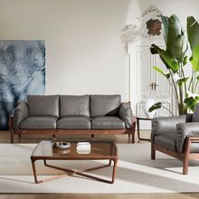 北美黑胡桃木全实木双人沙发小户型北欧现代简约轻奢型真皮家具