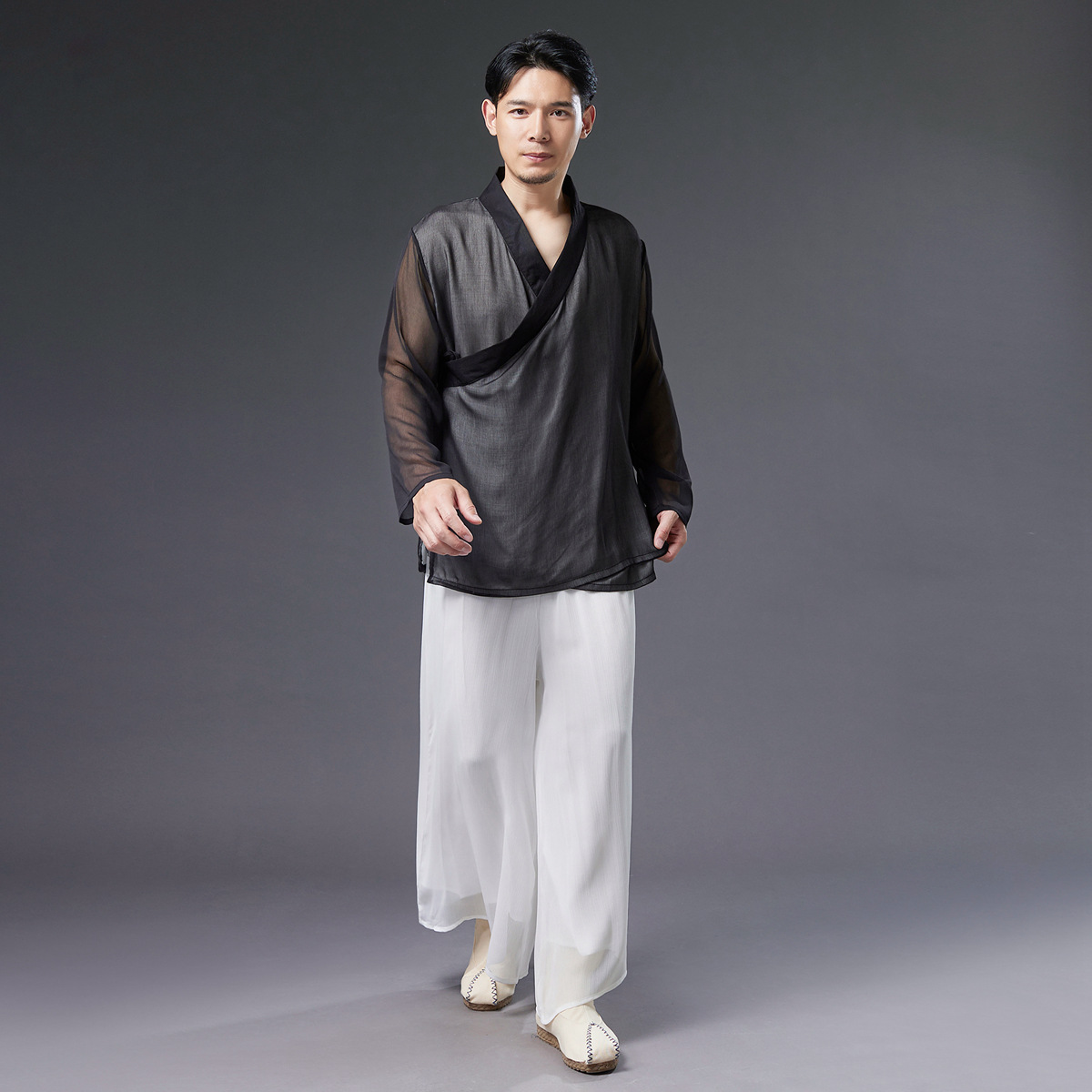 汉服裤子夏男古风男装夏薄款雪纺仙气九分裤情侣款中国风阔腿裤男