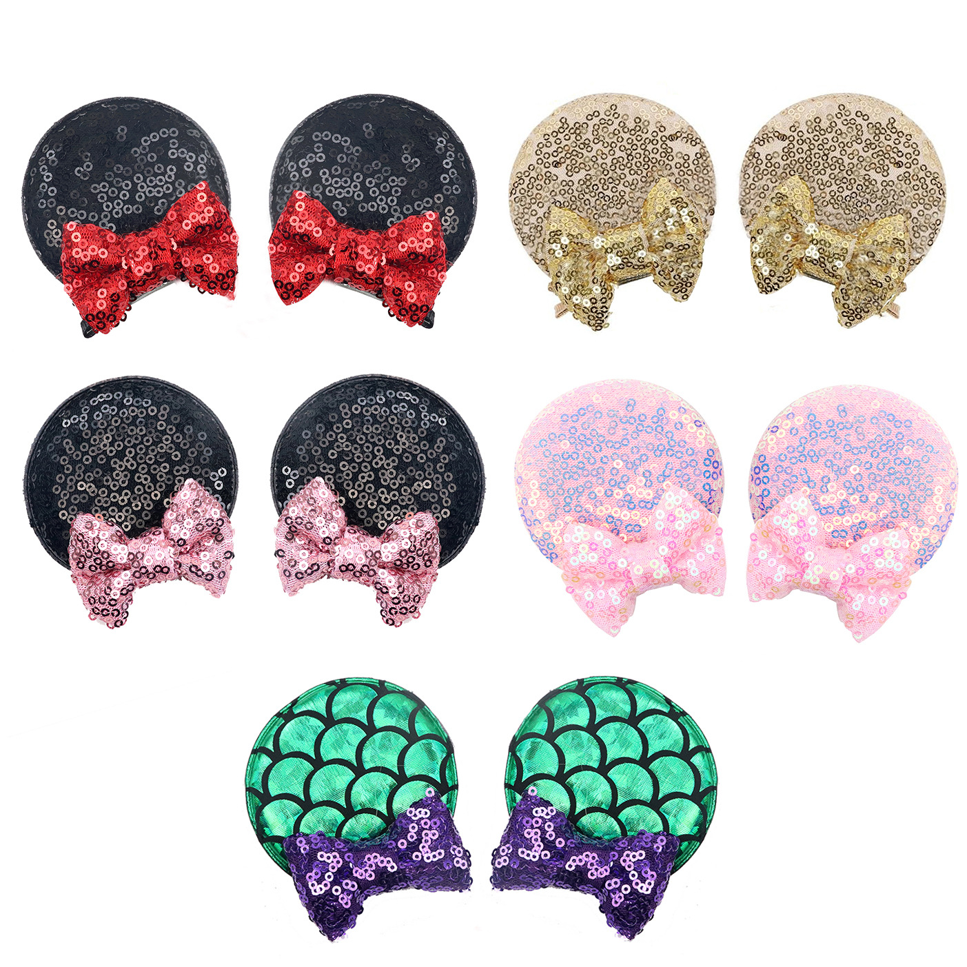 跨境亮片蝴蝶结发夹立体米奇对夹欧美儿童头饰亚马逊发卡