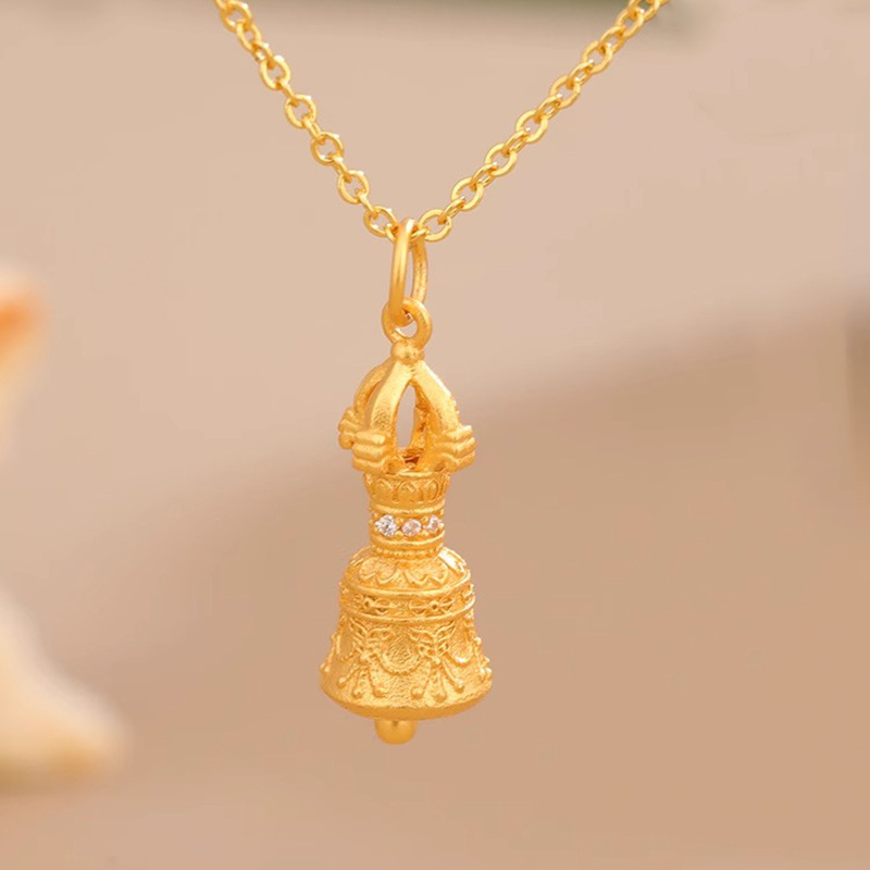 西藏式s925银镀金金刚杵项链吊坠金刚铃迷你小挂件女士款串珠配饰