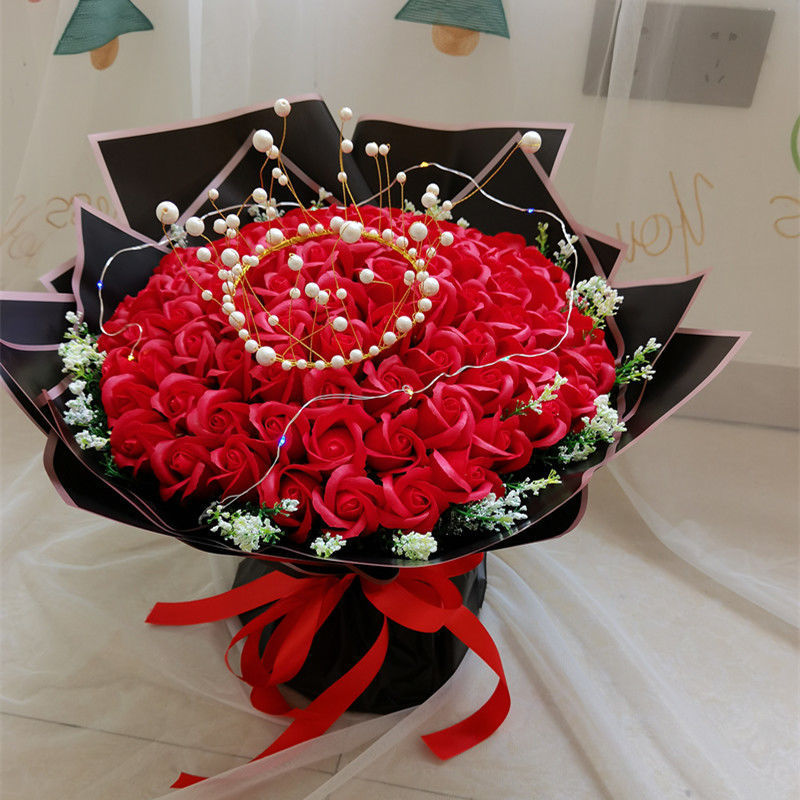 情人节玫瑰香皂花束99朵假玫瑰花送女友生日毕业礼母亲节520玫瑰花束