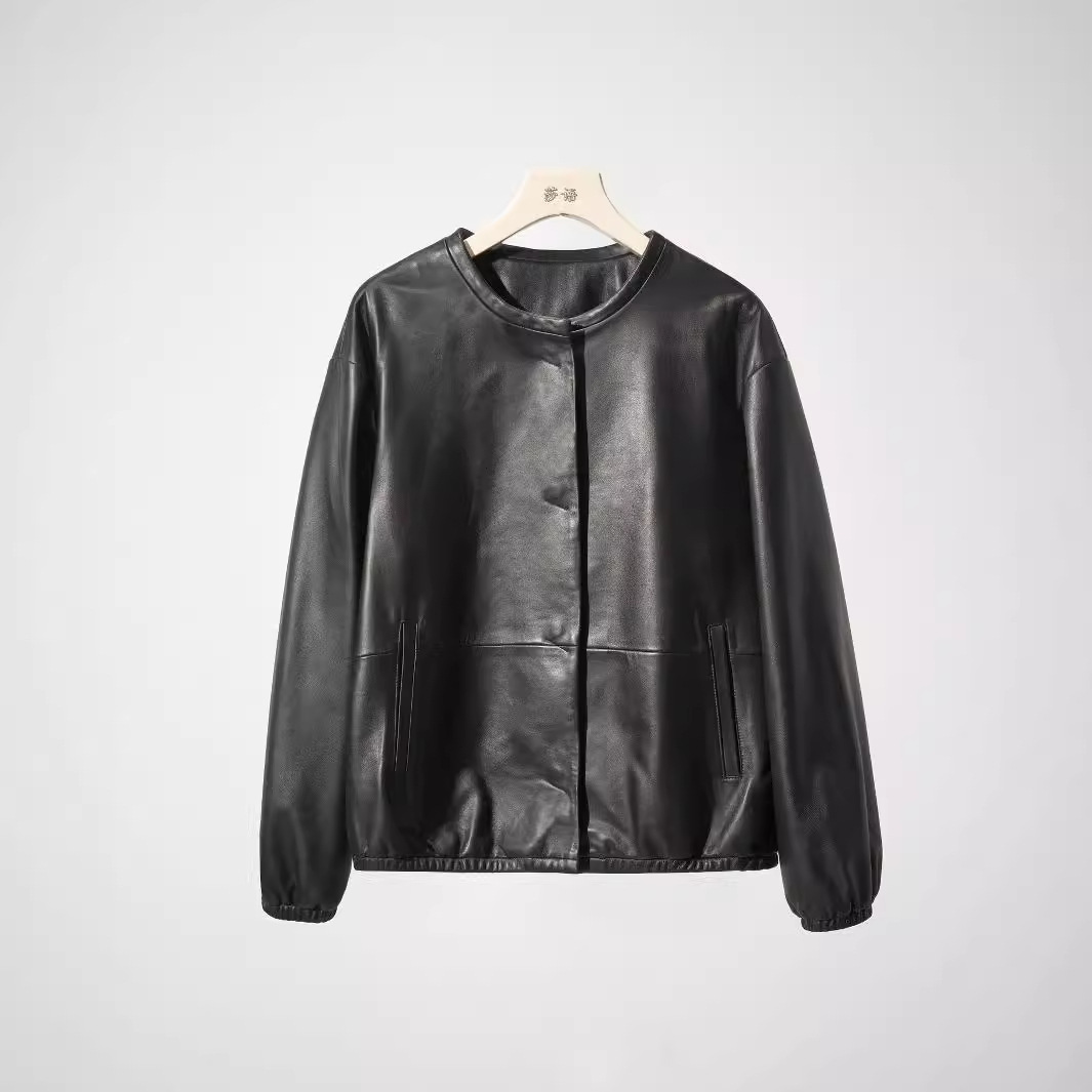 海宁绵羊皮真皮皮衣女装新款夹克衫街头潮流小众棒球机车气质通勤