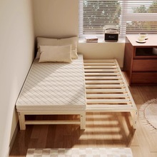 实木单人床卧室可推拉男女孩儿童床出租屋小户型午休省空间双人床