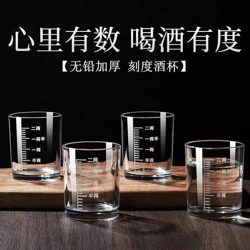 二两白酒杯子三两四两带刻度家用高颜值玻璃酒具套装大号一口酒杯
