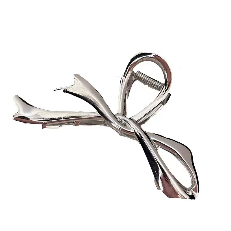 New Chinese Style Silver Ribbon Bowknot Large Grip Women's Back Head Barrettes Women's High-Grade Metal Shark Clip